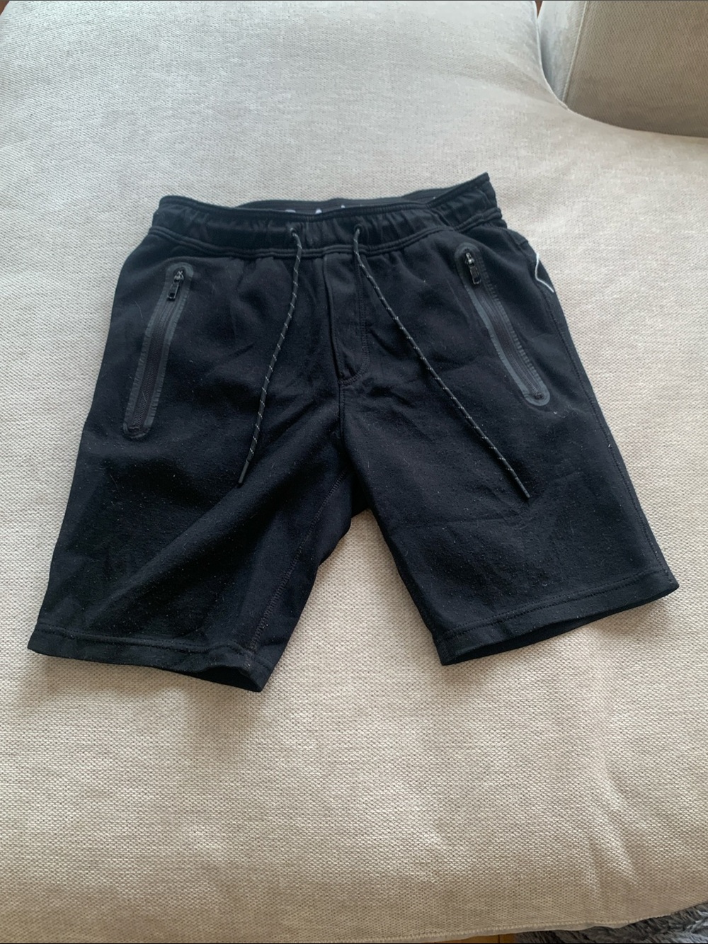 American Eagle Outfitters Black Athletic Zip-Pocket Drawstring Shorts